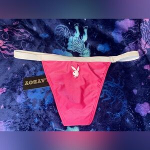 PLAYBOY Pink and White Bikini Bottom- Size Small NWT